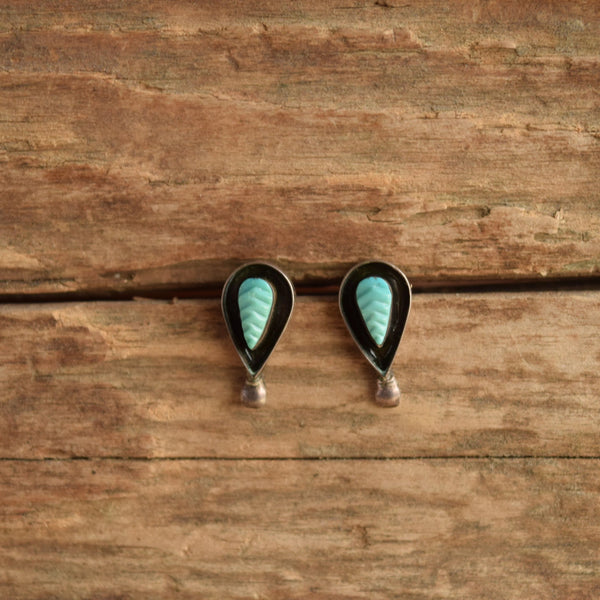 Carved leaf turquoise stud earrings