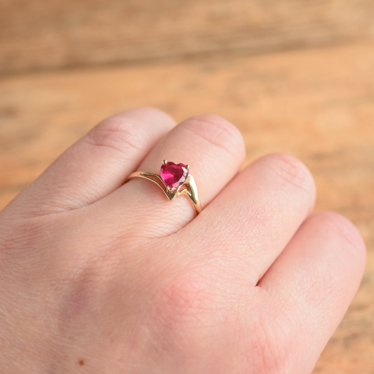 Ruby Heart Ring Gold Vintage Heart Shaped Created Ruby Ring 10K