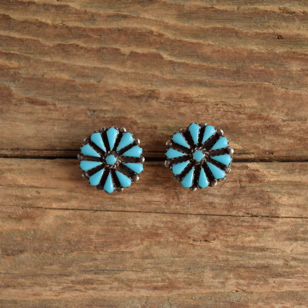 Native American Zuni Turquoise Cluster Stud Earrings