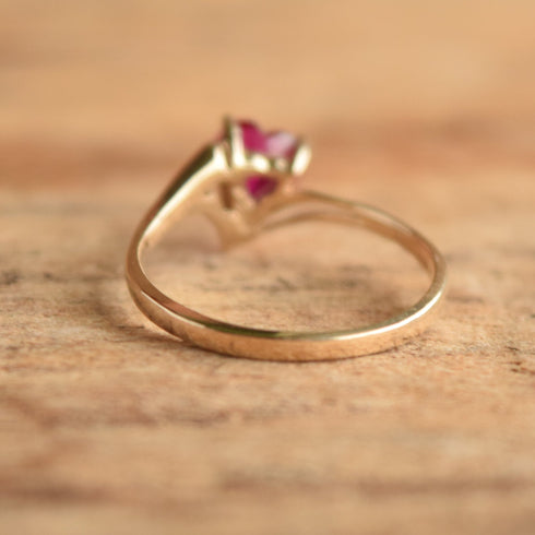 Heart Shaped Created Ruby Ring - 10K Yellow Gold