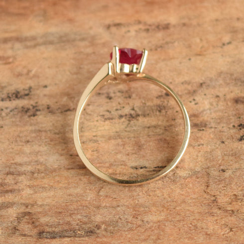 Heart Shaped Created Ruby Ring - 10K Yellow Gold