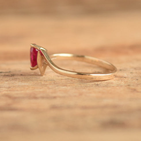Heart Shaped Created Ruby Ring - 10K Yellow Gold