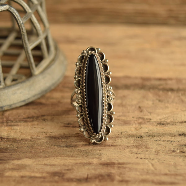long black onyx southwestern stone ring