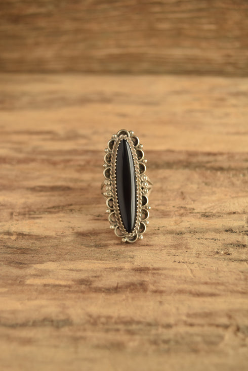Long Onyx Ring - Size 7 1/4