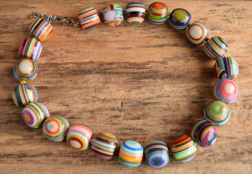 Sobral Rainbow Round Bullseye Bead Necklace