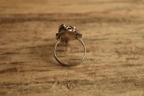 Long Onyx Ring with Floral Detail - Size 10