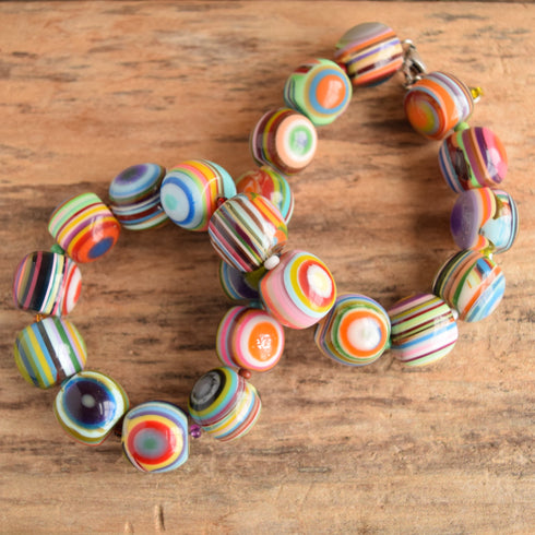 Sobral Rainbow Round Bullseye Bead Necklace