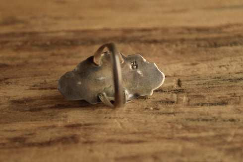 Long Onyx Ring with Floral Detail - Size 10