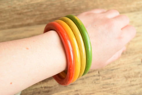 Tomato Marbled Tube Bakelite Bangle