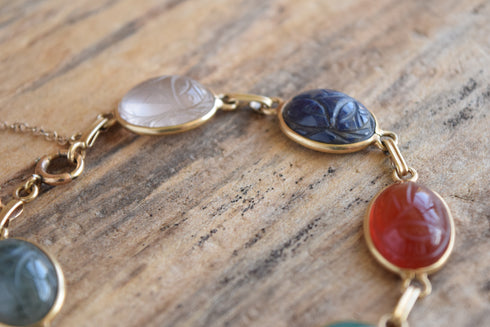 14k Yellow Gold Gemstone Scarab Bracelet
