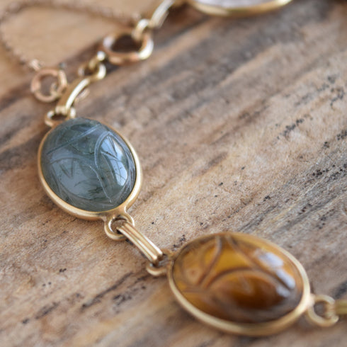14k Yellow Gold Gemstone Scarab Bracelet