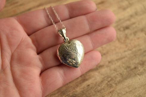 Etched Silver Heart Locket