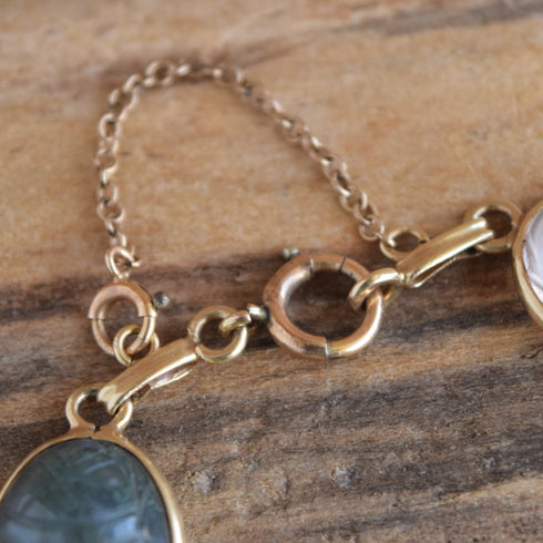 14k Yellow Gold Gemstone Scarab Bracelet
