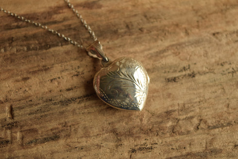Etched Silver Heart Locket