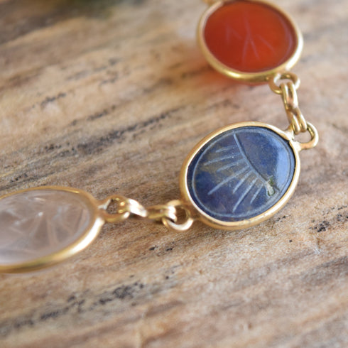 14k Yellow Gold Gemstone Scarab Bracelet