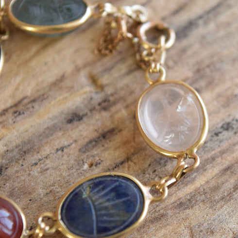 14k Yellow Gold Gemstone Scarab Bracelet