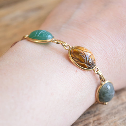 14k Yellow Gold Gemstone Scarab Bracelet