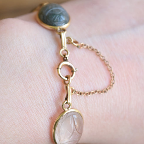 14k Yellow Gold Gemstone Scarab Bracelet