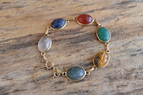 14k Yellow Gold Gemstone Scarab Bracelet
