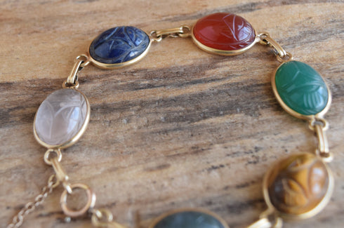 14k Yellow Gold Gemstone Scarab Bracelet