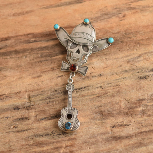Turquoise Dead Head Guitar Brooch - Kit Carson
