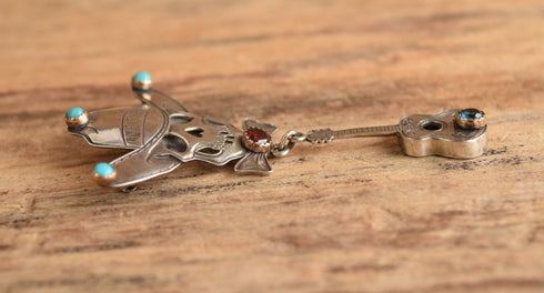 Turquoise Dead Head Guitar Brooch - Kit Carson