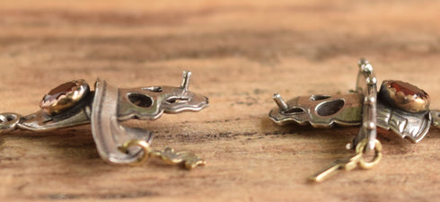 Garnet & Sterling Skull Earrings - Kit Carson