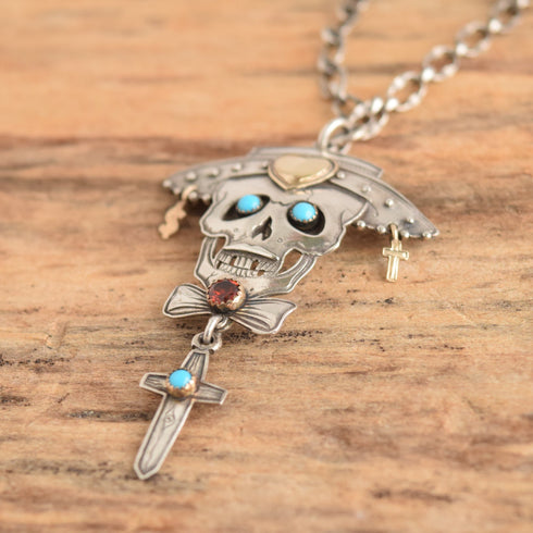 Dangle Sword Dead Head Sterling Necklace - Kit Carson