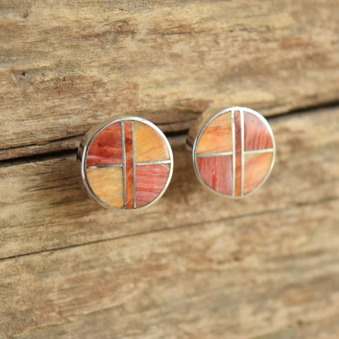 Spiny Oyster Navajo Stud Earrings Inlay