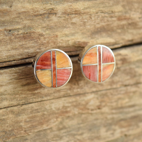 Spiny Oyster Navajo Stud Earrings Inlay