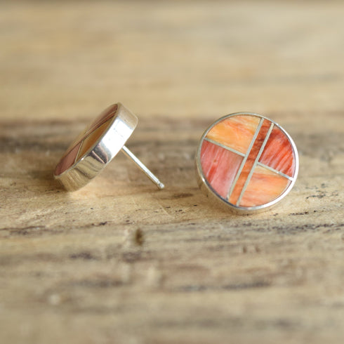 orange and pink inlay earrings