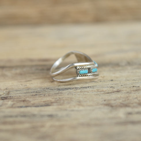 Chevron Turquoise Petit Point Ring by Y. Hattie - Size 6