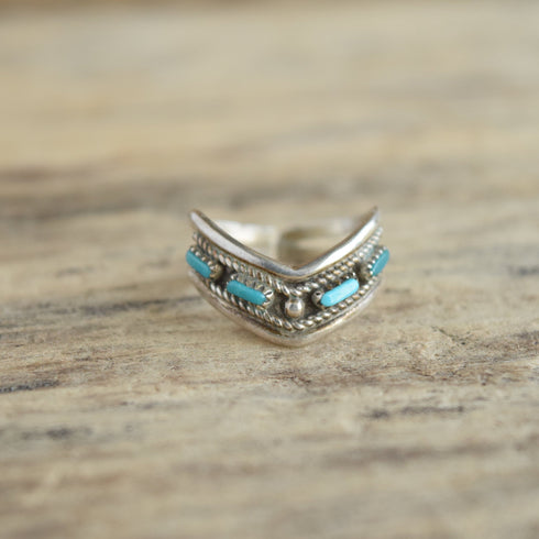 Chevron Turquoise Petit Point Ring by Y. Hattie - Size 6