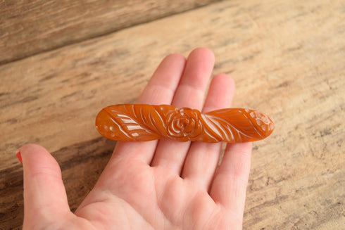 Carved Bakelite Flower Bar Brooch