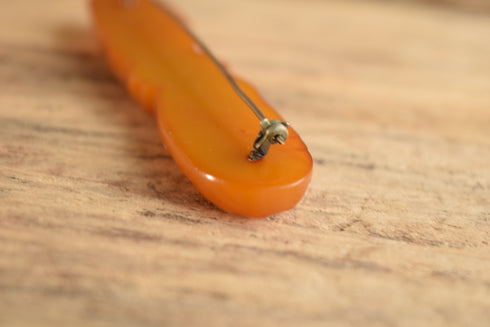 Carved Bakelite Flower Bar Brooch