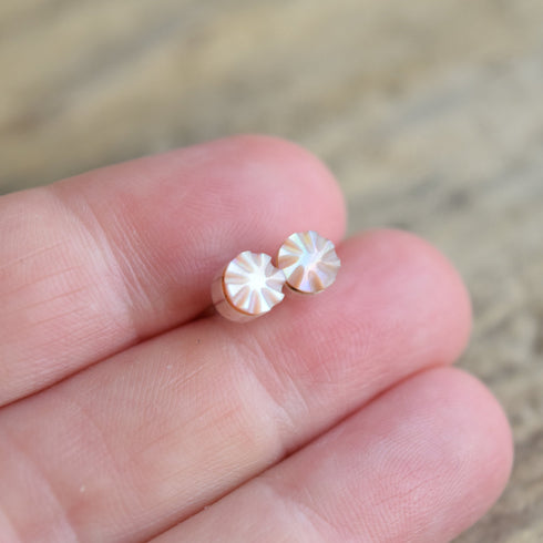 Pink Carved Stud Earrings