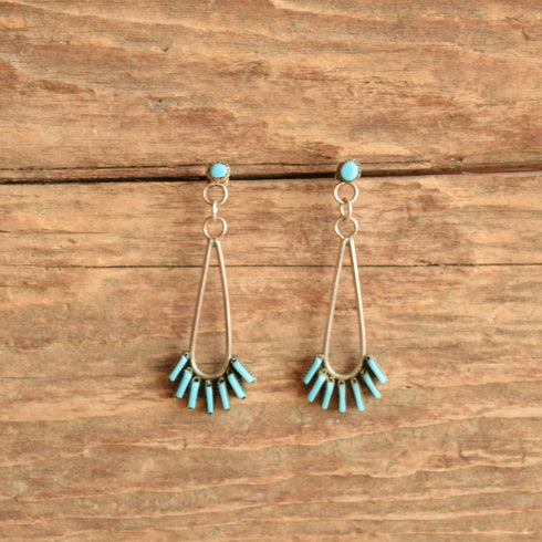 Zuni Petit Point Turquoise Dangle Drop Stud Earrings
