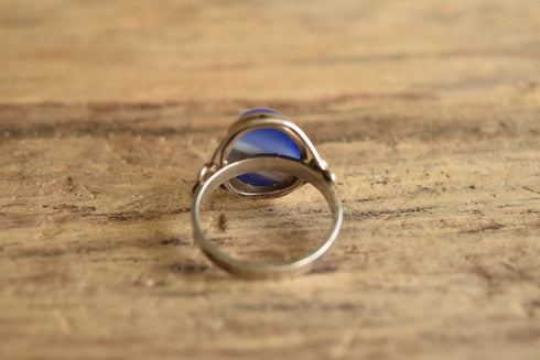 Banded Blue Agate Dome Ring - Size 10.25