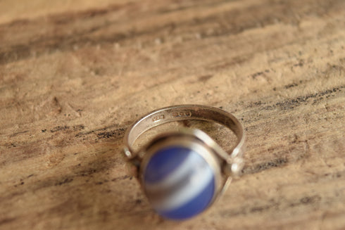 Banded Blue Agate Dome Ring - Size 10.25
