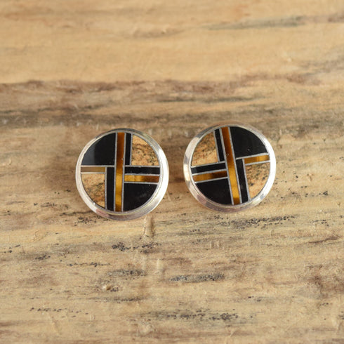 Navajo Inlay Onxy, Jasper & Tiger Eye Earrings