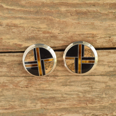 Navajo Inlay Onxy, Jasper & Tiger Eye Earrings