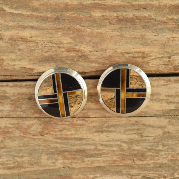 Navajo Inlay Onxy, Jasper & Tiger Eye Earrings