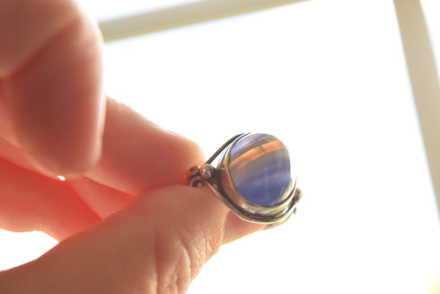 Banded Blue Agate Dome Ring - Size 10.25