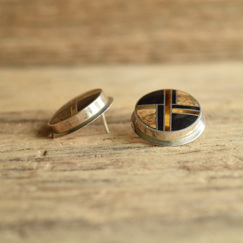 Navajo Inlay Onxy, Jasper & Tiger Eye Earrings