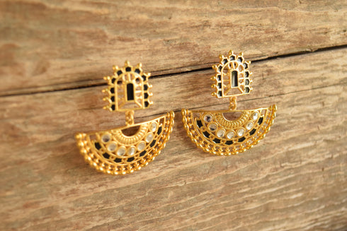 Gold and Black Dangle Fan Earrings