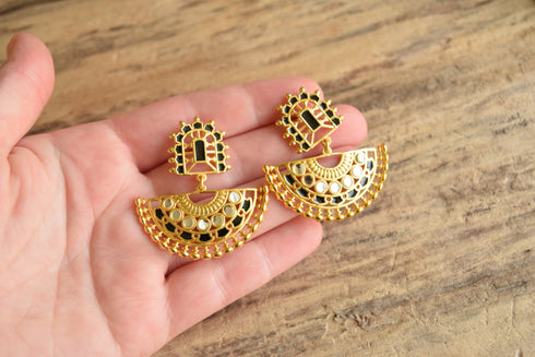 Gold and Black Dangle Fan Earrings