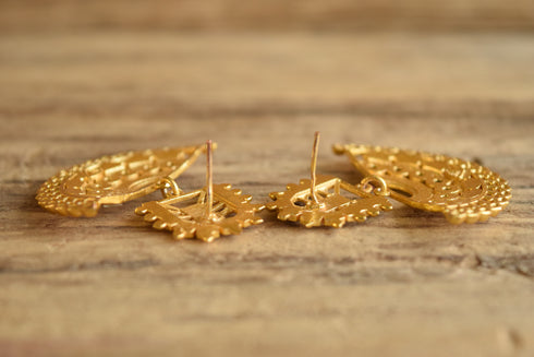 Gold and Black Dangle Fan Earrings