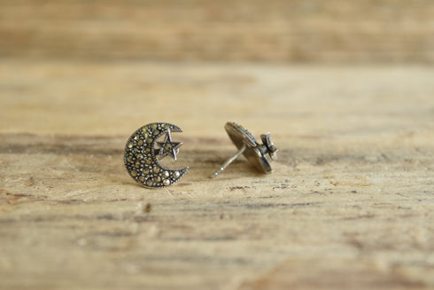 Moon and Stars Sterling Stud Earrings