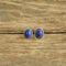 Lapis Lazuli stud earrings oval shaped on wood background
