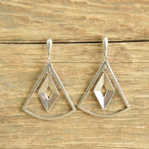 Vintage sterling silver long diamond drop earrings